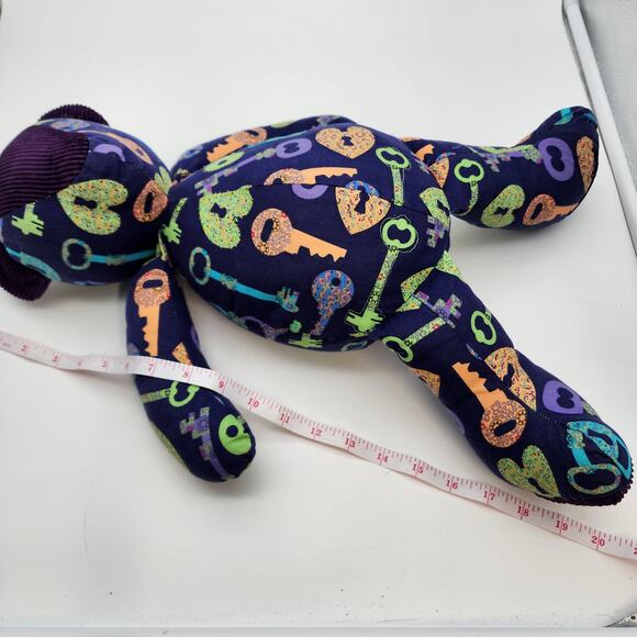 Lock & Key Allover Print Bear Plush 20" Purple Cord Feet Face No Eyes Toy - Picture 8 of 9